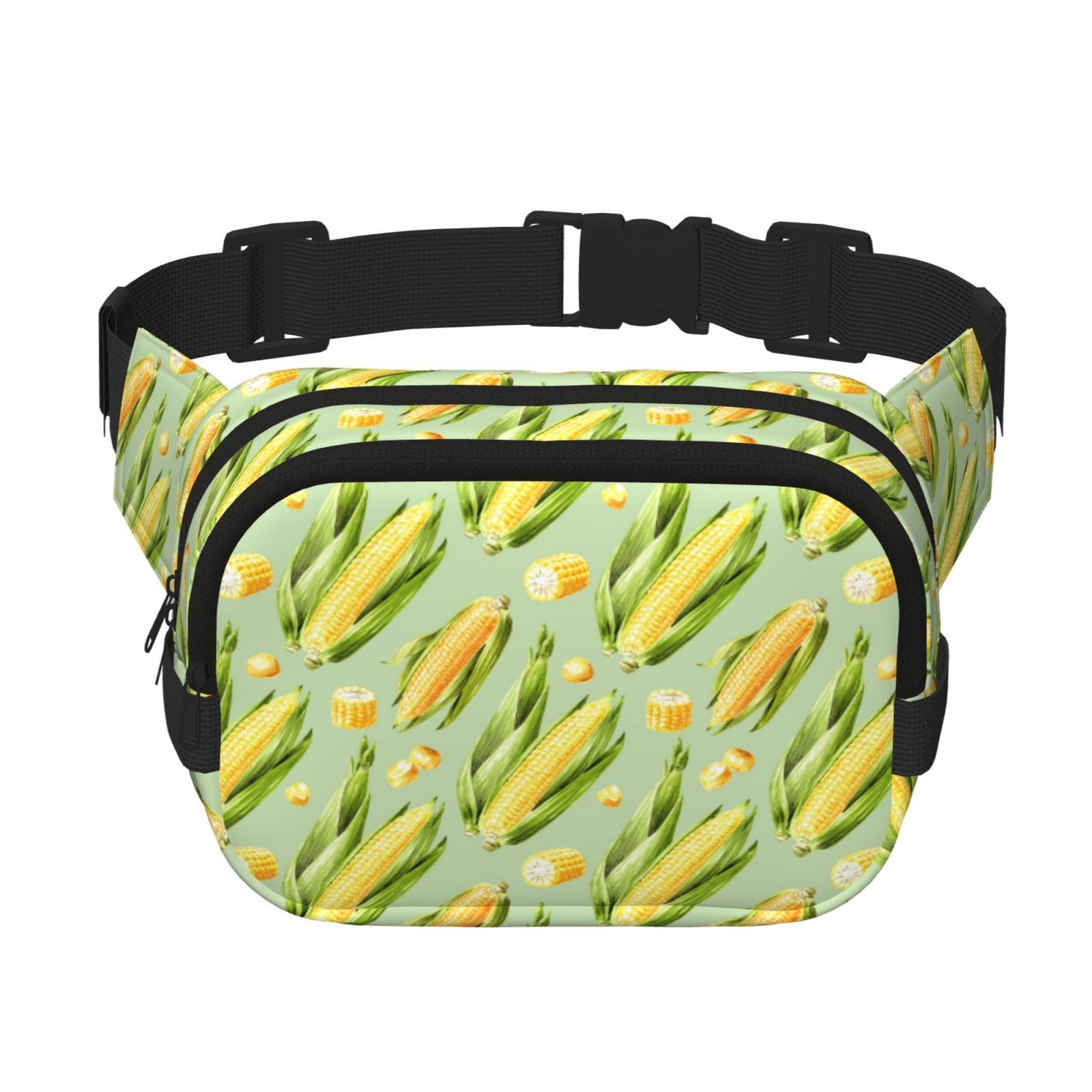Picia Fresh Sweet Corn Print Square Double-Layer Waist Bag Mini Adjustable Waist Belt Bag Exercise Running Travel Hiking