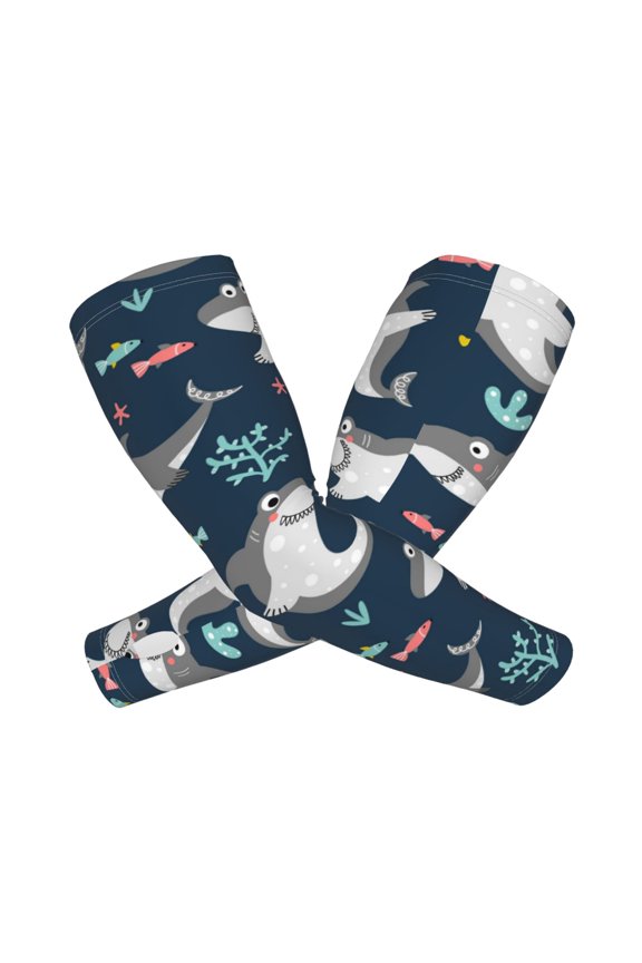 Friendly Smiling Sharks Arm Sleeves for Men and Women - Tattoo Cover Up UPF 50+ Cooling Sports Sleeve for Basketball Golf Football-One Size