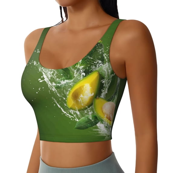 Picia Friut Avocado Sports Bra for Women,Padded Strappy Sports Bras Medium Support Yoga Bra with Removable Cups,Running Yoga Bra-Medium