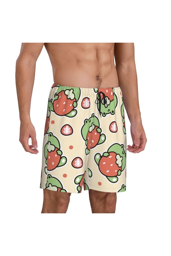 Frog Hold Strawberry Pajama Shorts for Men, Men's Pajama Bottoms, Sleepwear,Short Pajama Pants-Large