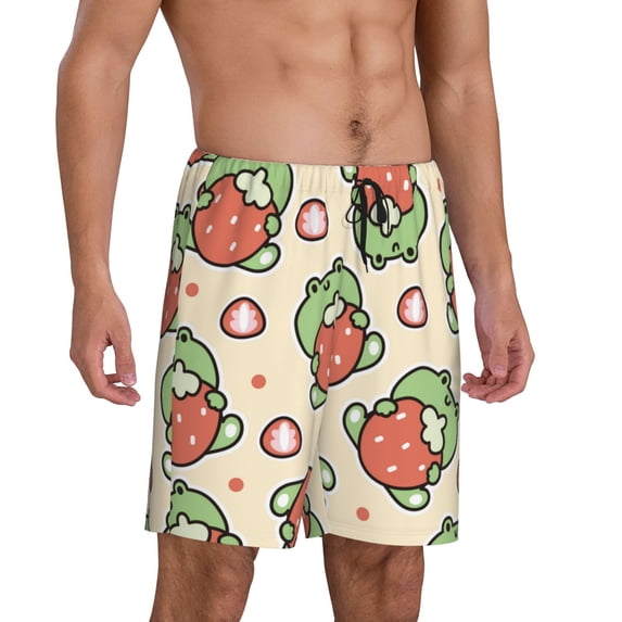 Picia Frog Hold Strawberry Pajama Shorts for Men, Men's Pajama Bottoms, Sleepwear,Short Pajama Pants-X-Large