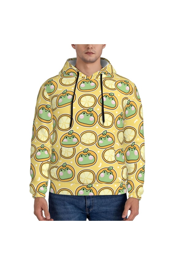 Frog In Orange Hat Pattern Casual Men's Hoodie - Lightweight Hooded Sweatshirt with Kangaroo Pocket, Comfortable Pullover for Everyday, Travel-Small