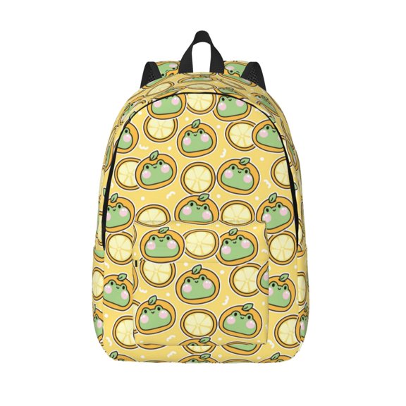 Picia Frog In Orange Hat Printed Canvas Daypack - Stylish and Durable Vintage Compact Backpack - Class, Work, Travel, or Laptop Bookbag,Organized Compartments-Medium