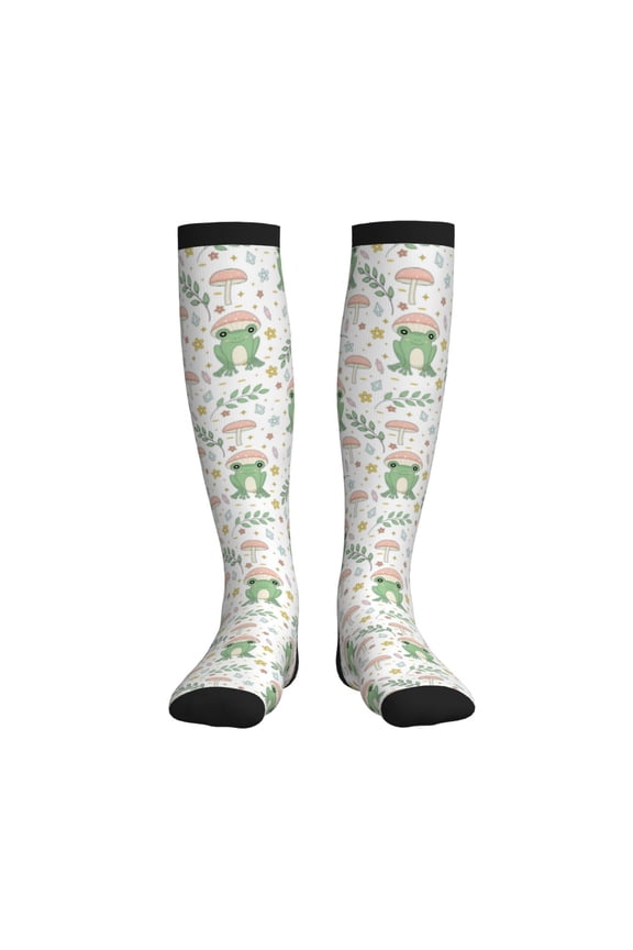 Frog and Mushrooms Printed Sports Compression Socks - 15-20mmHg Graduated Compression, High-Performance Soft and Breathable Socks for Men and Women