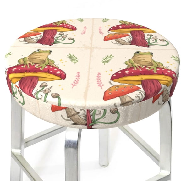 Picia Frog Sitting On Mushroom pattern Round Stool Covers Comfy Seat Covers Stretch Removable WashableChair Slipcover Round Bar Chair Cushion Cover-12 inch