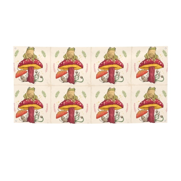 Picia Frog Sitting On Mushroom Pattern Party Banner, Festive Decoration, Holiday Banner, Celebration Decor, Event Banner, Reusable Party Banner-Medium
