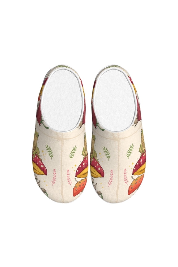 Frog Sitting On Mushroom for Women's Lamb-hug Comfy Fleece House Slippers Memory Foam, Slip-on House Shoes Indoor Outdoor-44/45