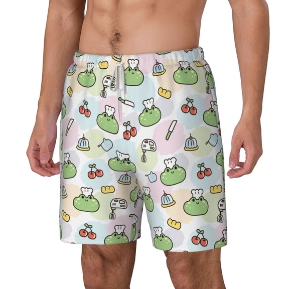 Picia Frog Wear Chef Hat pattern Mens Swim Trunks with Compression Liner Stretch Beach Shorts Quick Dry with Zipper Pockets No-Chafing Board Shorts-Small