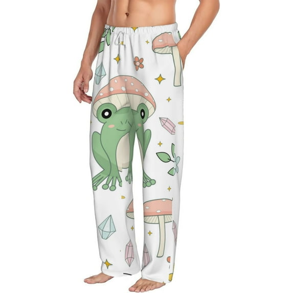 Picia Frog and Mushrooms Mens Soft Woven Cotton Elastic Waistband Sleep Pajama Pant Lounge Sleep Pant With Pockets And Drawstring-X-Large