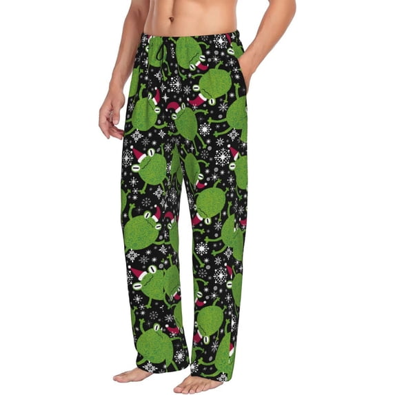 Picia Frogs And Santa Hat Mens Soft Woven Cotton Elastic Waistband Sleep Pajama Pant Lounge Sleep Pant With Pockets And Drawstring-X-Large