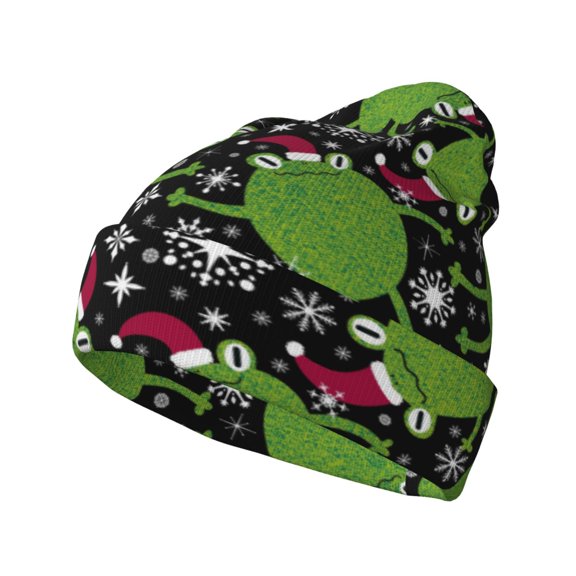 Picia Frogs And Santa Hat Pattern Knitted Beanie Hat for Men and Women , Unisex Winter Warm Stretchy Knit Cap Thick Fisherman Beanies Cuffed Plain Skull Caps
