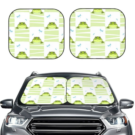 Picia Frogs and Dragonflies 2 Piece Car Windshield Sun Shade Foldable | Foldable Sun Shield for Front Window Blocks UV Rays and Keeps Your Vehicle Cool-Large