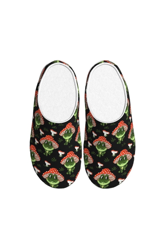 Frogs In Mushroom Hats for Women's Lamb-hug Comfy Fleece House Slippers Memory Foam, Slip-on House Shoes Indoor Outdoor-42/43