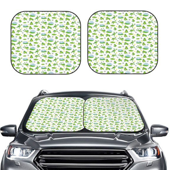 Picia Frogs Jumping 2 Piece Car Windshield Sun Shade Foldable | Foldable Sun Shield for Front Window Blocks UV Rays and Keeps Your Vehicle Cool-Medium
