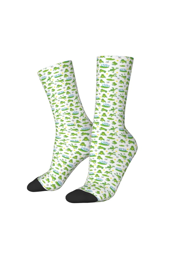 Frogs Jumping Print Athletic Socks for Men & Women – Cushioned Moisture-Wicking Crew Socks for Sports, Running, and Training, Soft & Breathable Size 5-11