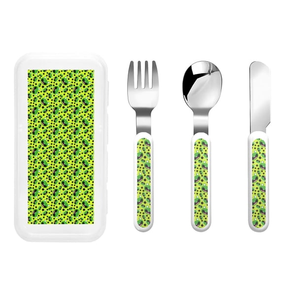 Picia Frogs Print Children's Knife, Fork And Spoon Set - Kids Knife Fork Spoon - Stainless Steel Kids Silverware Set - Metal Kids Cutlery Set