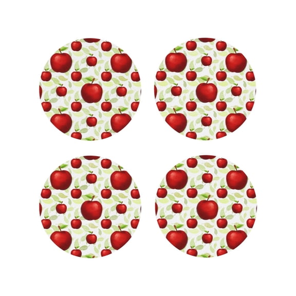 Picia Fruit Apples Printed Leather Coasters for Drinks, 4" Drink Coasters Set of 4 for Tabletop Protection, Handmade Luxurious Home Décor and Housewarming Gift -Round Shape