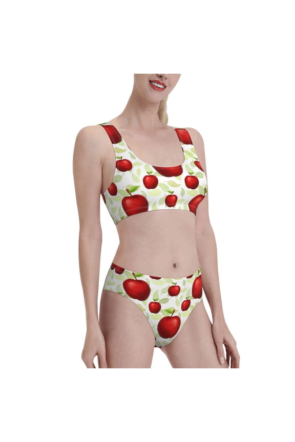 Fruit Apples Women's High Waisted Bikini Scoop Neck Swimsuit Two Pieces Bathing Suit-Small