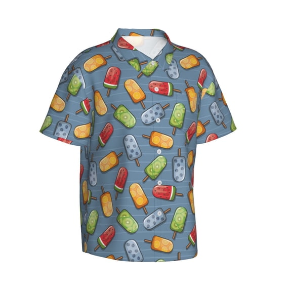Picia Fruit Ice Cream Gentle Cotton Regular Fit Short Sleeve Casual Hawaiian Shirt for Men-3X-Large