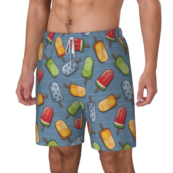 Picia Fruit Ice Cream pattern Mens Swim Trunks with Compression Liner Stretch Beach Shorts Quick Dry with Zipper Pockets No-Chafing Board Shorts-3X-Large