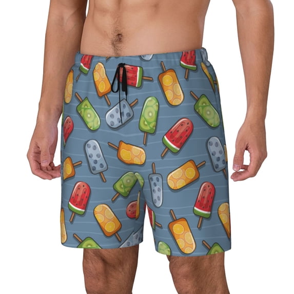 Picia Fruit Ice Cream pattern Mens Swim Trunks with Compression Liner Stretch Beach Shorts Quick Dry with Zipper Pockets No-Chafing Board Shorts-3X-Large