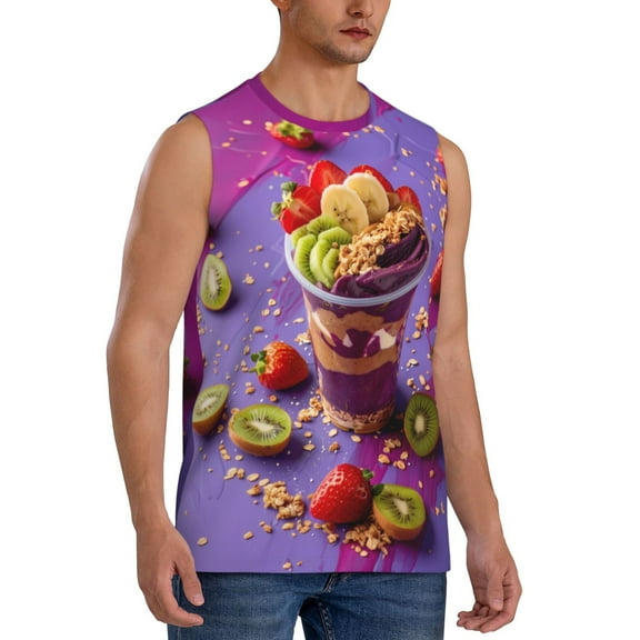 Picia Fruit Parfait Colorful mens Cotton Tank Undershirts , Moisture-wicking Ribbed Tanks, Lightweight Cotton Tank Undershirts-Small