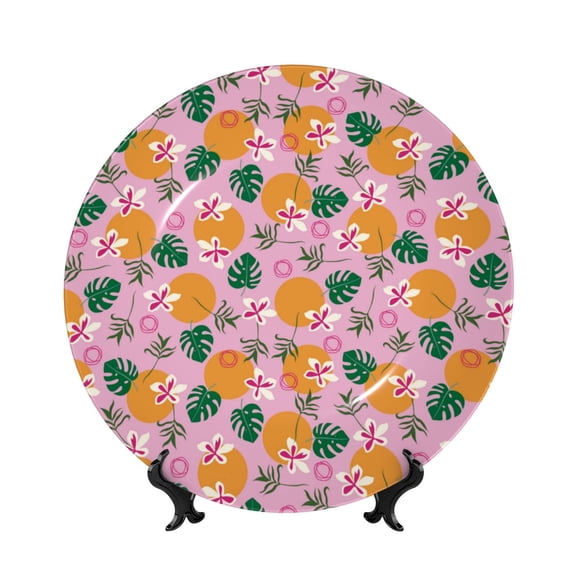 Picia Fruit Pattern Bone China Decorative Plate – Wall Decor with Stand and Adhesive, Elegant Ornament for Living Room, Office, or Entryway-7in