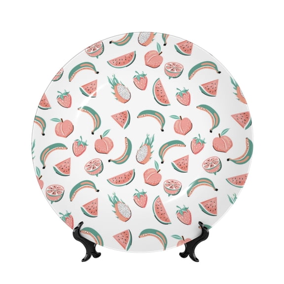Picia Fruit Pattern Bone China Decorative Plate – Wall Decor with Stand and Adhesive, Elegant Ornament for Living Room, Office, or Entryway-7in