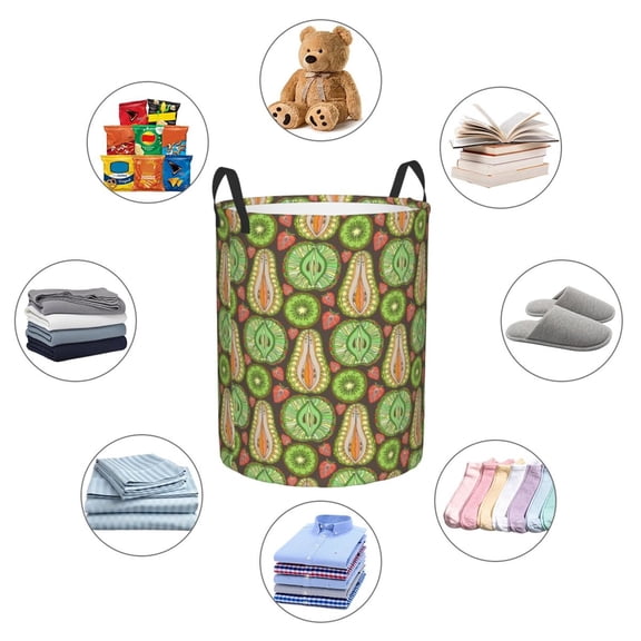 Picia Fruits 1 Large Laundry Basket, Waterproof, Freestanding Laundry Hamper, Collapsible Tall Clothes Hamper with Extended Handles-Small