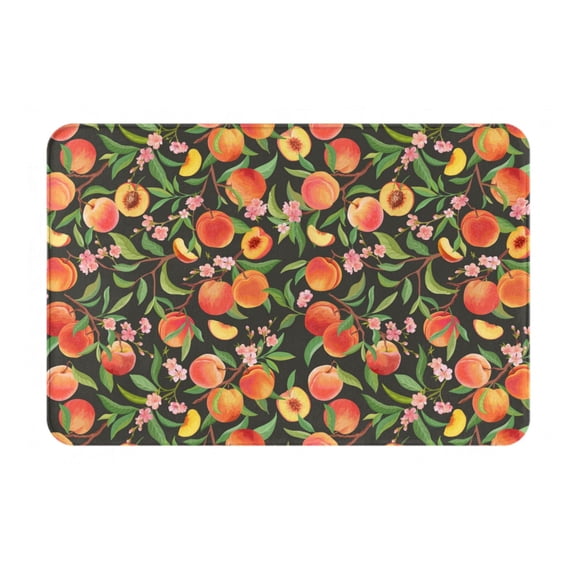 Picia Fruits Peach Pattern Flannel Doormat 16x24 Inch Non-Slip Indoor Mat, Absorbent & Quick-Dry Rug for Entryway, Bathroom, Kitchen, and Bedroom, Machine Washable