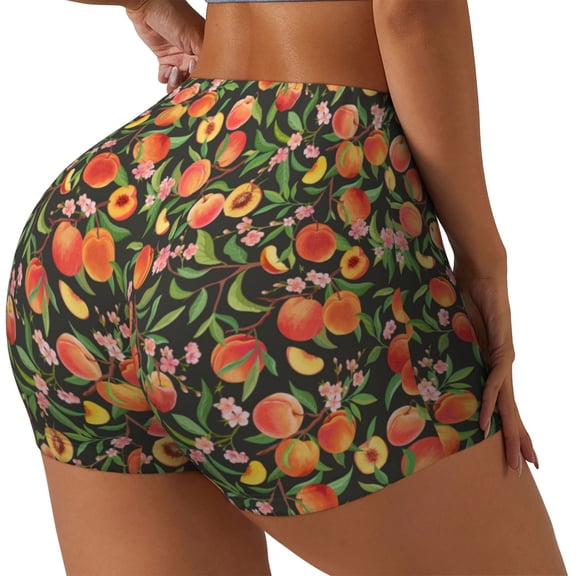 Picia Fruits Peach Printed Workout Shorts for Women Seamless Scrunch Butt Lifting High Waisted Yoga Gym Booty Running Moisture-wicking Short Pants-X-Large