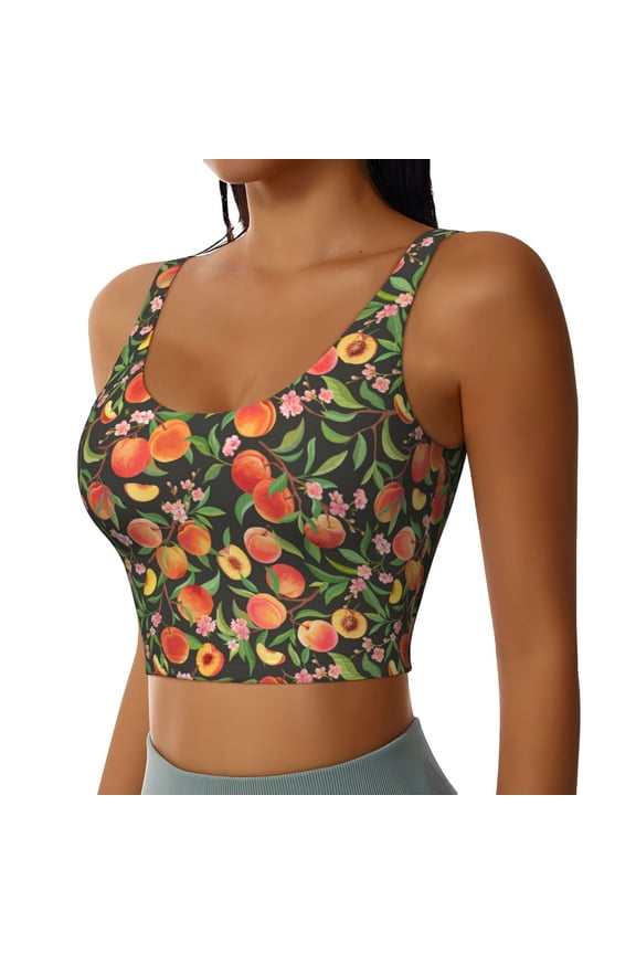 Fruits Peach Sports Bra for Women,Padded Strappy Sports Bras Medium Support Yoga Bra with Removable Cups,Running Yoga Bra-Medium