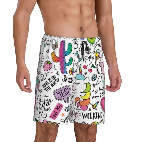 Picia Fun Animal with Unicorn Pajama Shorts for Men, Men's Pajama Bottoms, Sleepwear,Short Pajama Pants-Small