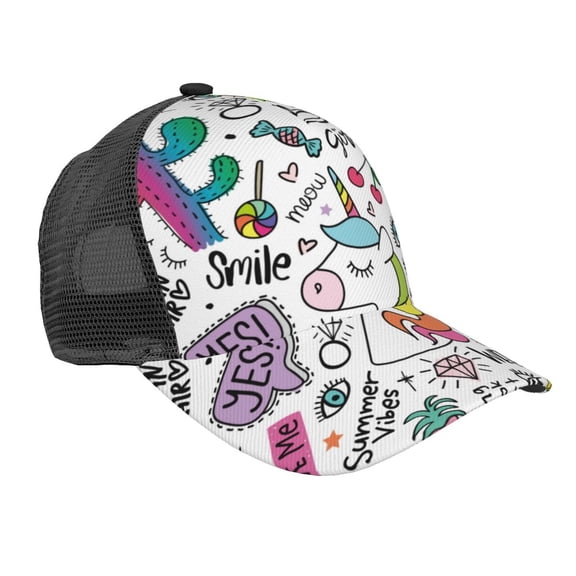 Picia Fun Animal with Unicorn Pattern Trucker Hat,Baseball Cap,Sun Protection Cap,Stylish Headwear,Leisure Cap,Outdoor Sports Cap