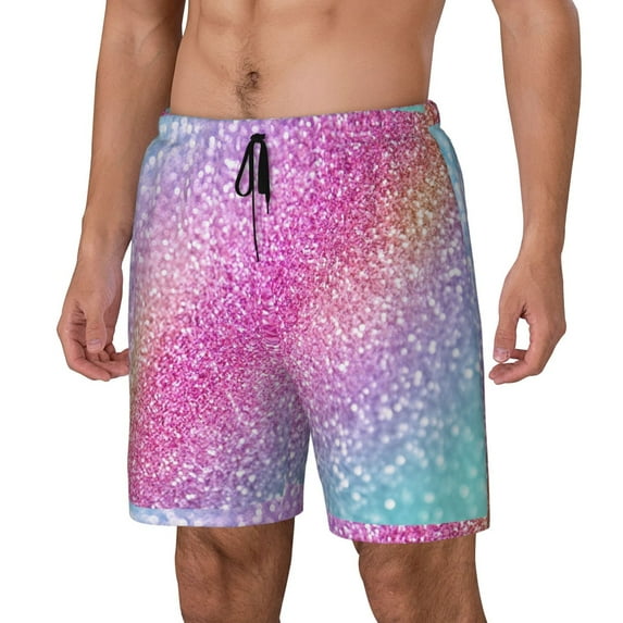 Picia Fun Rainbow Pink pattern Mens Swim Trunks with Compression Liner Stretch Beach Shorts Quick Dry with Zipper Pockets No-Chafing Board Shorts-
