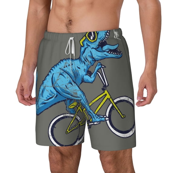 Picia Fun Riding Dinosaur pattern Mens Swim Trunks with Compression Liner Stretch Beach Shorts Quick Dry with Zipper Pockets No-Chafing Board Shorts-Large