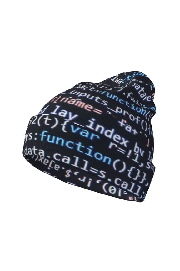 Function Source Code Pattern Knitted Beanie Hat for Men and Women , Unisex Winter Warm Stretchy Knit Cap Thick Fisherman Beanies Cuffed Plain Skull Caps