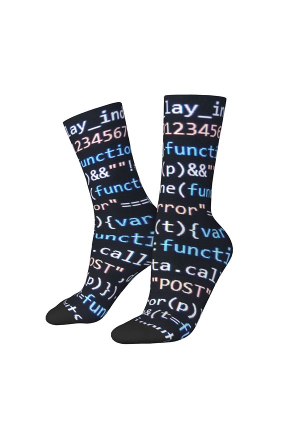 Function Source Code Print Athletic Socks for Men & Women – Cushioned Moisture-Wicking Crew Socks for Sports, Running, and Training, Soft & Breathable Size 5-11