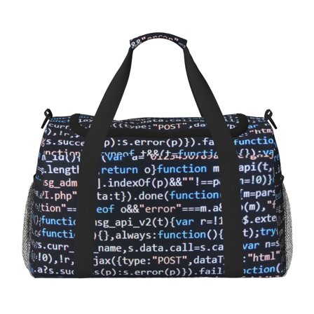 Picia Function Source Code Print Travel Duffle Bag,Weekender Bags for Women with Shoe Compartment, Gym Duffel Bag with Wet Pocket, Hospital Bags for Labor and Delivery