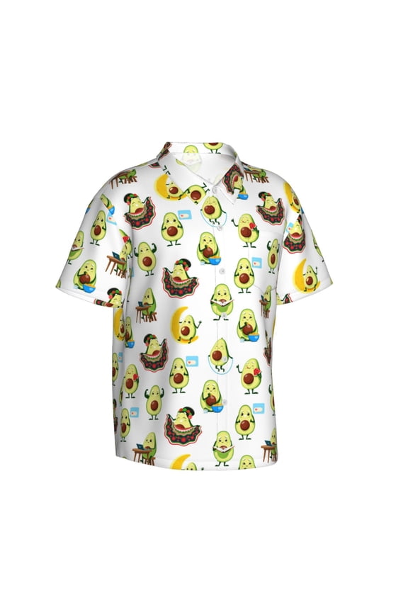 Funny Avocado In Mexican Clothes Gentle Cotton Regular Fit Short Sleeve Casual Hawaiian Shirt for Men-X-Large
