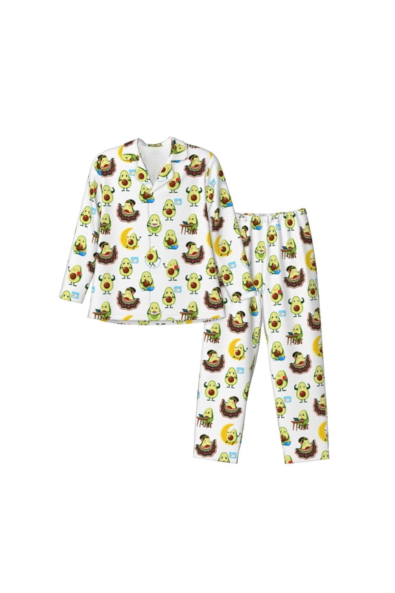 Funny Avocado In Mexican Clothes Pattern Men’s Long-Sleeve Sleepwear Set - Soft 2-Piece Loungewear with Pockets, Comfy PJs for Relaxing Nights-Large