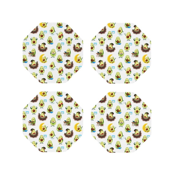 Picia Funny Avocado In Mexican Clothes Printed Leather Coasters for Drinks, 4" Drink Coasters Set of 4 for Tabletop Protection, Handmade Luxurious Home Décor and Housewarming Gift -Octagon