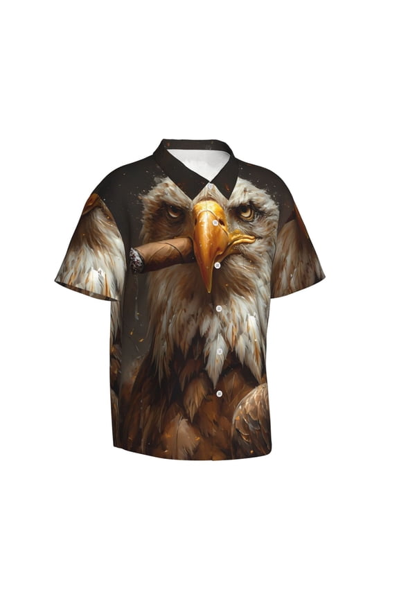 Funny Bald Eagle Gentle Cotton Regular Fit Short Sleeve Casual Hawaiian Shirt for Men-Medium