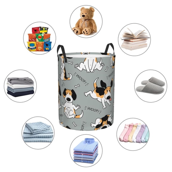 Picia Funny Beagle Active Dog Large Laundry Basket, Waterproof, Freestanding Laundry Hamper, Collapsible Tall Clothes Hamper with Extended Handles-Small