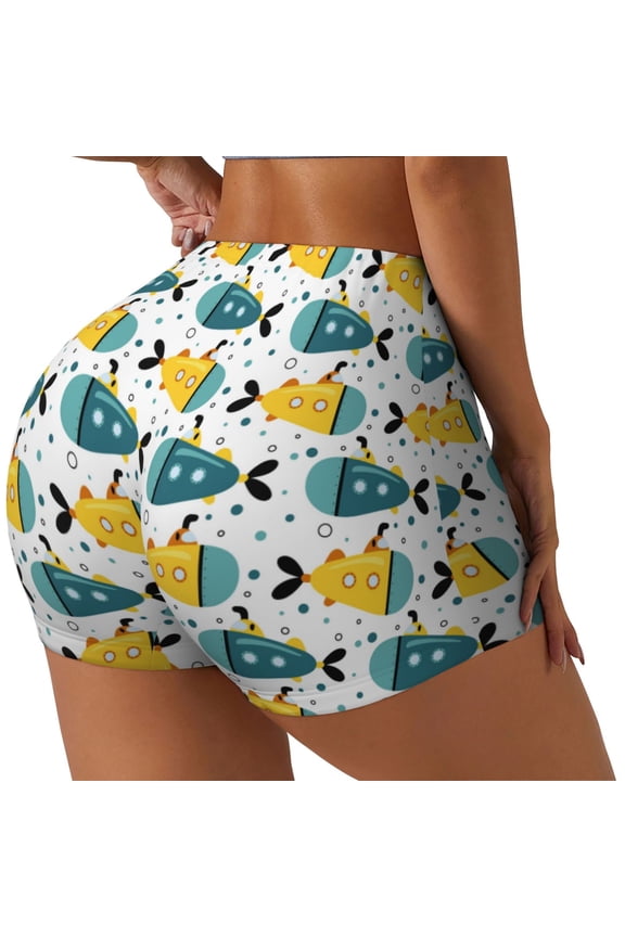 Funny Boats Printed Workout Shorts for Women Seamless Scrunch Butt Lifting High Waisted Yoga Gym Booty Running Moisture-wicking Short Pants-