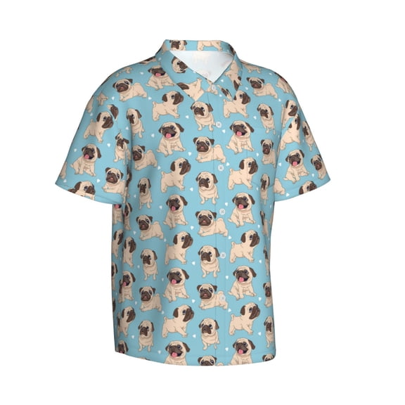 Picia Funny Cartoon Pugs Gentle Cotton Regular Fit Short Sleeve Casual Hawaiian Shirt for Men-XX-Large