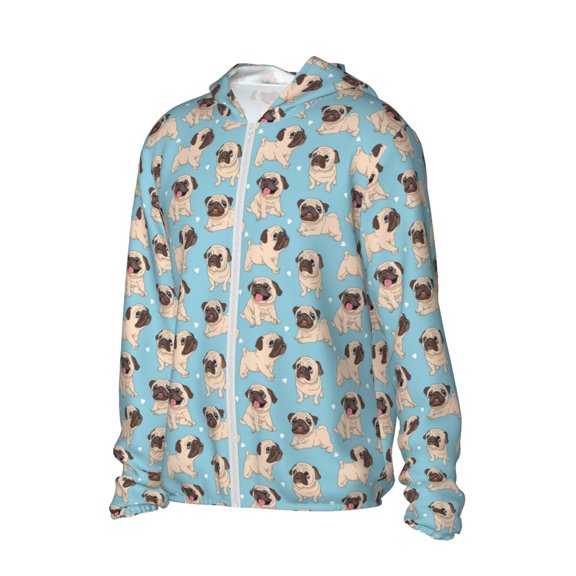 Picia Funny Cartoon Pugs Women's Men's UPF 50+ Sun Protection Hoodie Shirt Long Sleeve SPF Fishing Outdoor UV Hiking Lightweight Shirts-Small