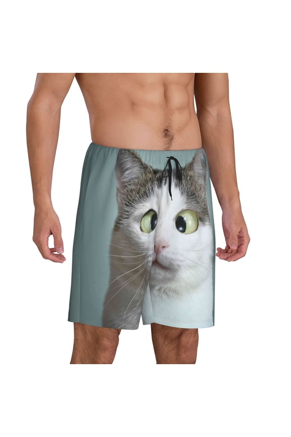 Funny Cat Pajama Shorts for Men, Men's Pajama Bottoms, Sleepwear,Short Pajama Pants-4X-Large