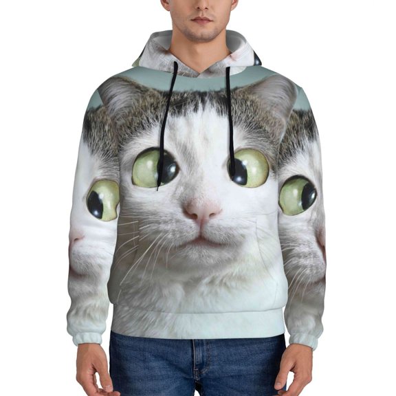 Picia Funny Cat Pattern Casual Men's Hoodie - Lightweight Hooded Sweatshirt with Kangaroo Pocket, Comfortable Pullover for Everyday, Travel-Small