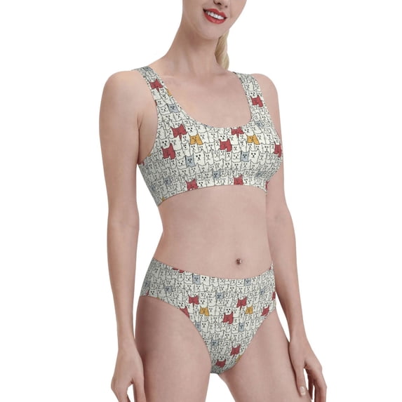 Picia Funny Cat White Women's High Waisted Bikini Scoop Neck Swimsuit Two Pieces Bathing Suit-Large